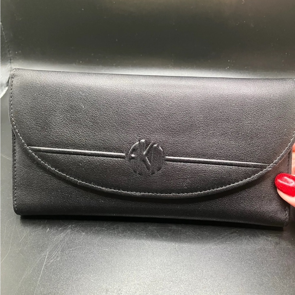 Anne Klein Black Leather Foldover Wallet